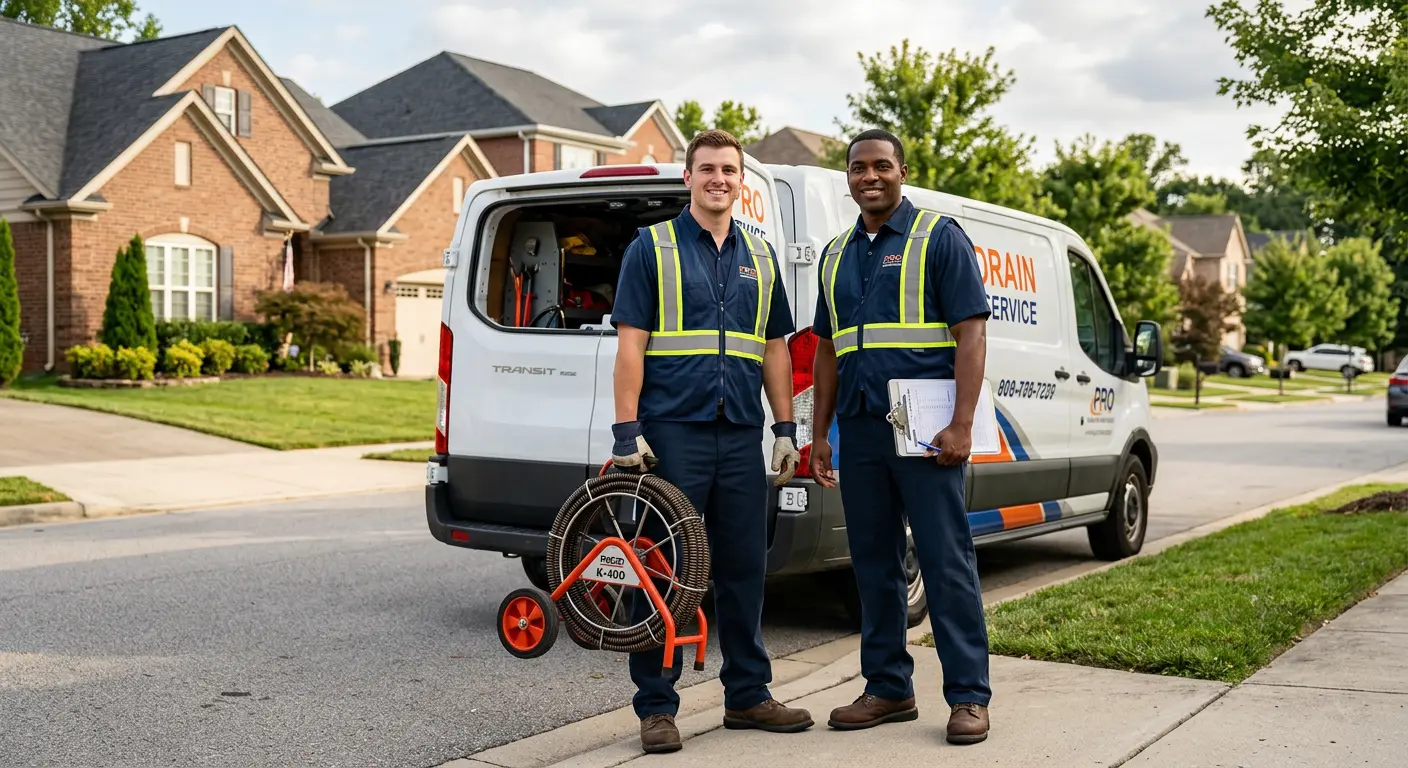 Sewer and drain service team with equipment ready for work in Eldersburg