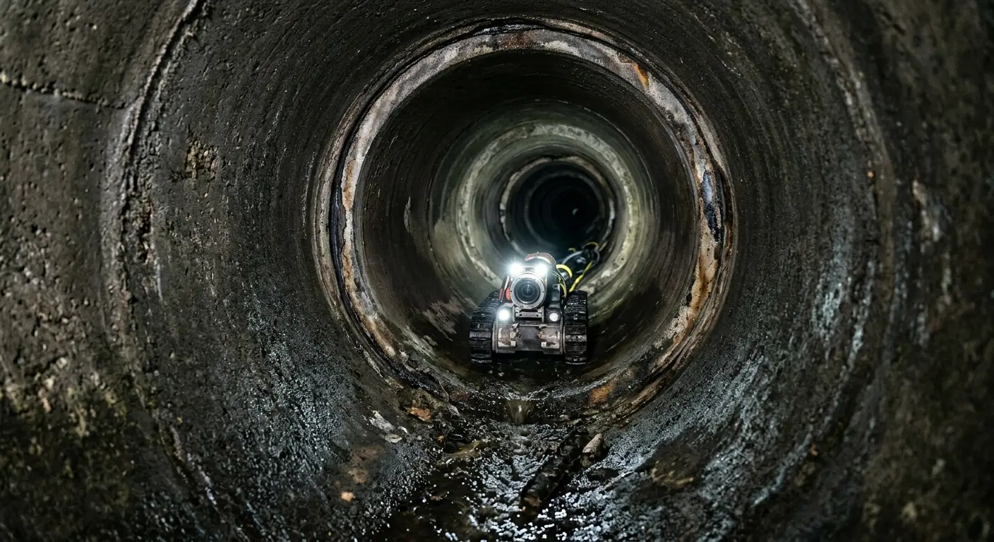 Robotic sewer camera inspecting pipe interior for Drain Snake Service in Eldersburg