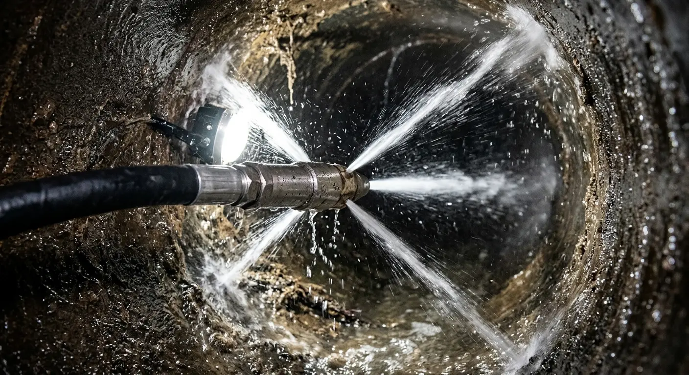 High-pressure hydro jetting nozzle cleaning sewer pipe for Sewer Cleanout in Eldersburg